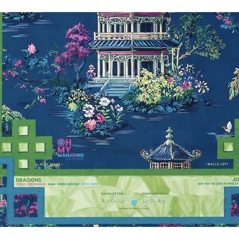 New Mahjong Table Mat Silent Non-Slip Game Mat w/ Carry Bag 31.5” Pagoda Floral - Picture 3 of 6